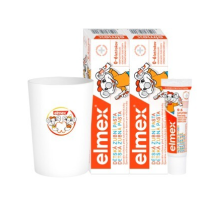 Elmex Detská zubná pasta 50 ml + 12ml) + kefka + pohárik